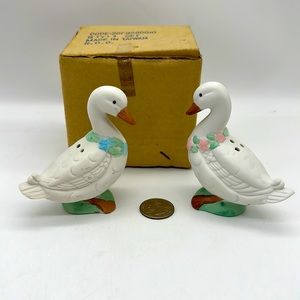 Duck Porcelain/Ceramic Salt & Pepper Shaker’s w/Flowers around necks